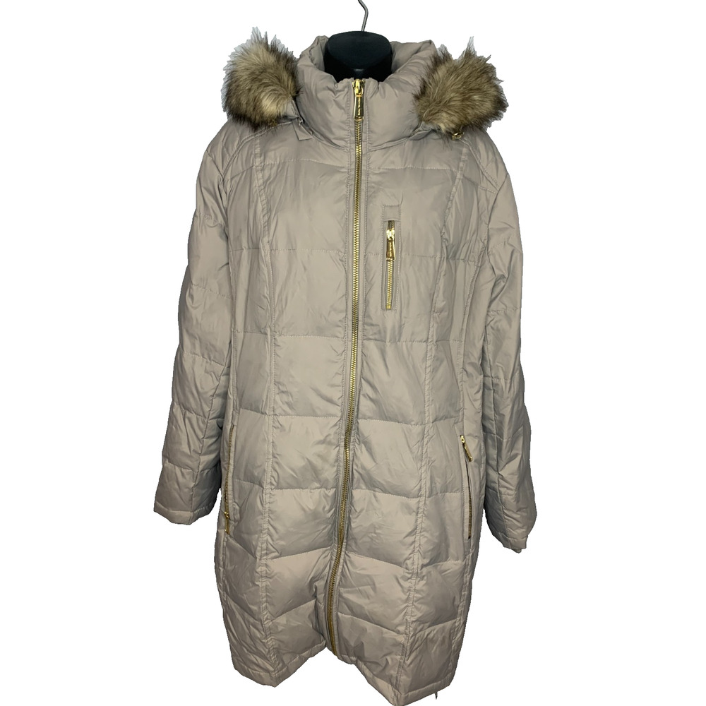 Michael Kors Women's XXL Fur Hooded Full Zip Gray Puffer Coat